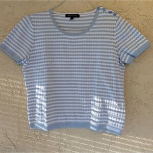 Brooks Brothers White and Blue Striped Women's Top Short sleeve Crew Neck L